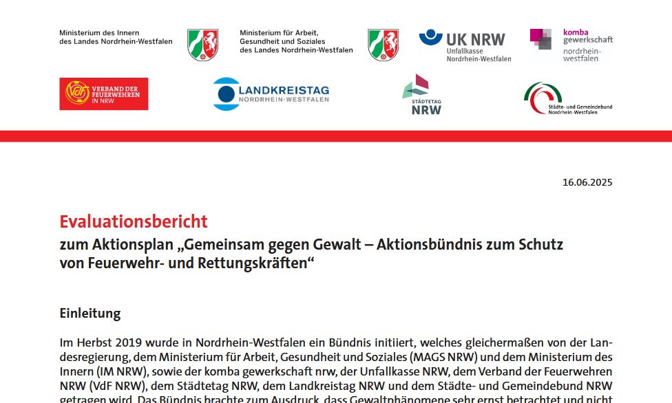 Evaluationsbericht zum Aktionsplan „Gemeinsam gegen Gewalt – Aktionsbündnis zum Schutz von Feuerwehr- und Rettungskräften“
